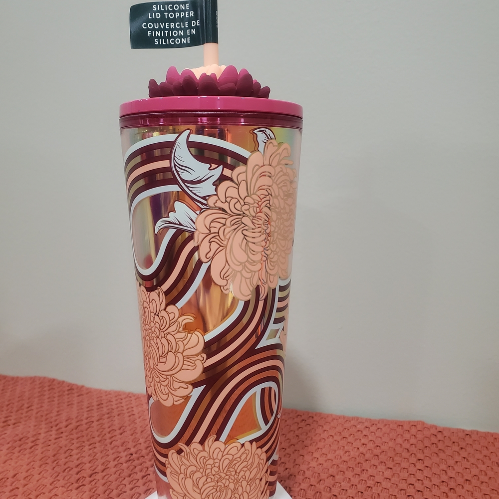 Starbucks Pink and Orange Floral Tumbler